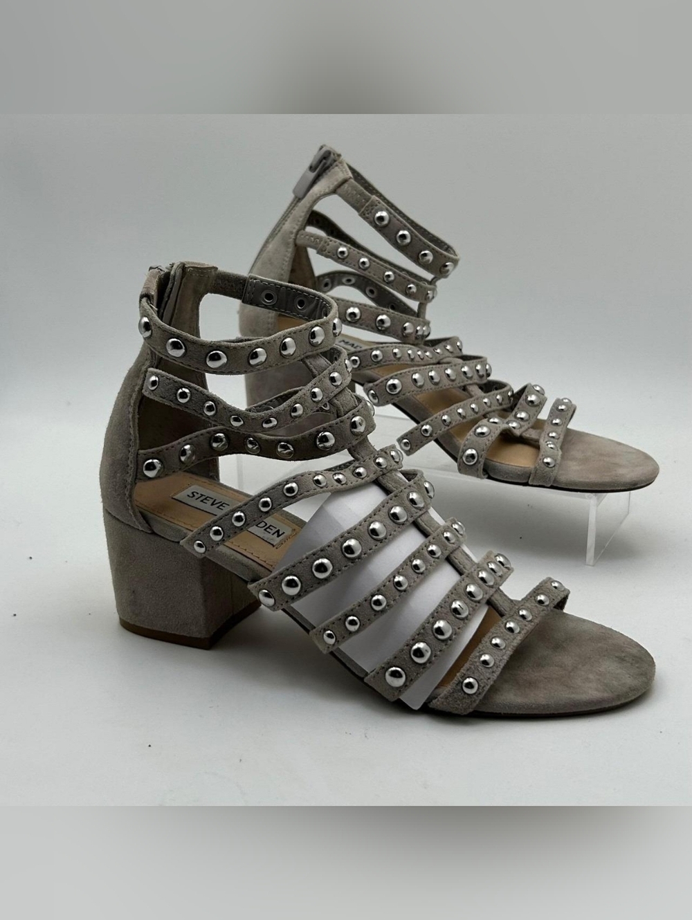 Steve Madden Mania Sandals Women's 6M Pewter Studded Gladiator Block